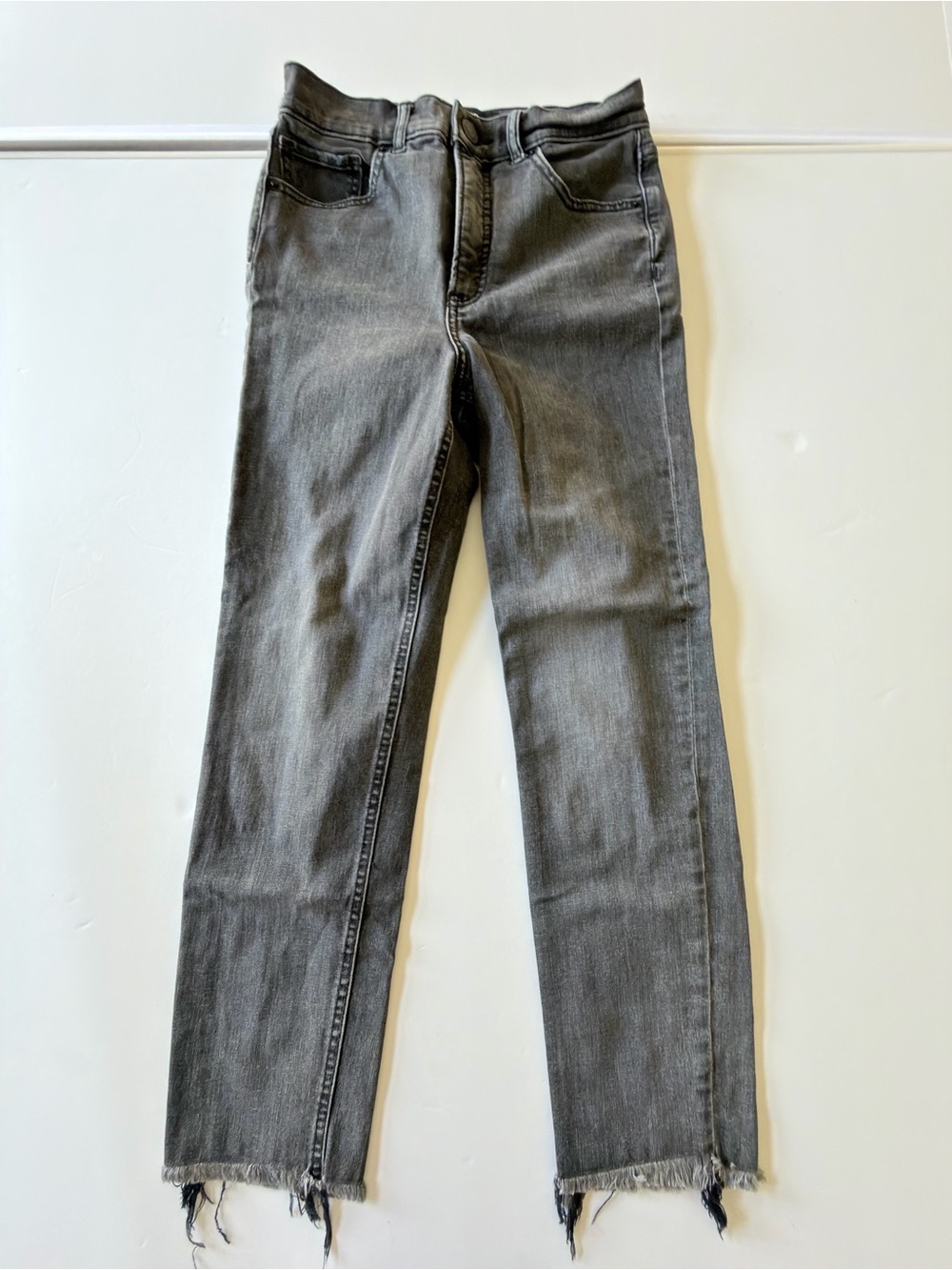 Express Women’s Grey Skinny Jeans with Frayed Hem